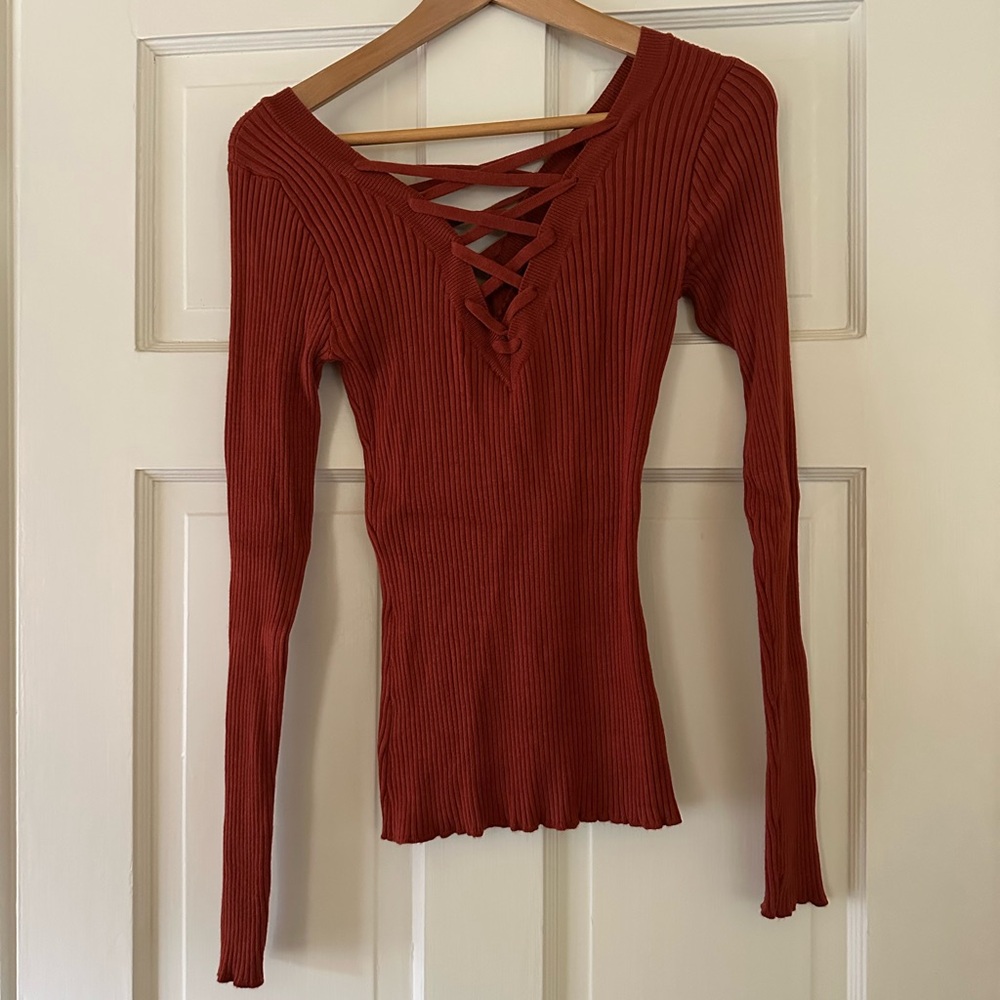 Long sleeve lace-up sweater